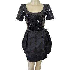 TOOTSIES Women's Black Vintage Dress‎ Size S Sequin & Polka Dot Puff Sleeve